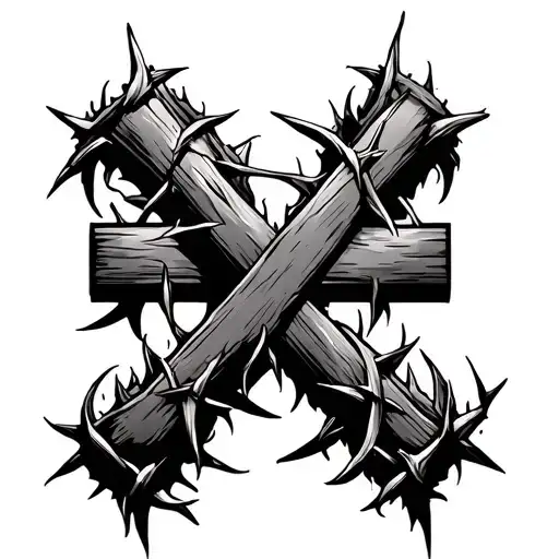 cross intertwined with a crown of thorns tattoo design idea