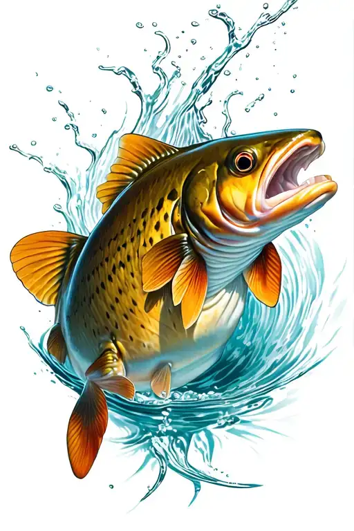 brown trout swimming tattoo design idea