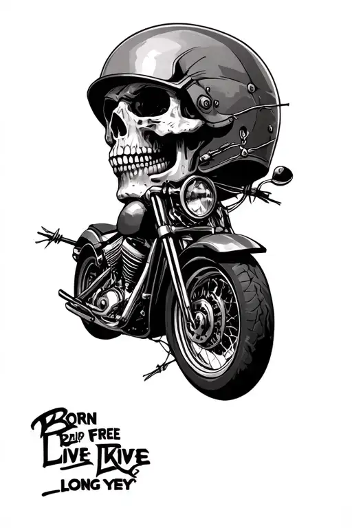sKULL IN A HELMET BARBED WIRE BORN FREE LONG LIVE MOTORCYCLE tattoo design idea