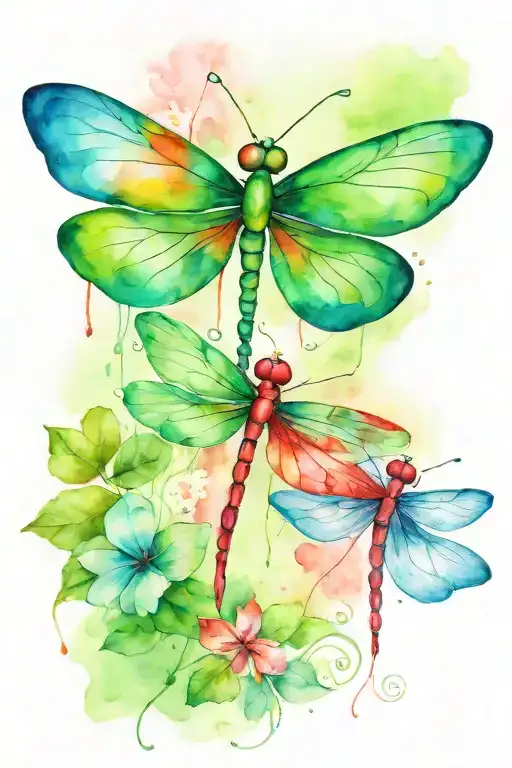 green 4 leaf clover with red and blue dragonflies pain grief tattoo design idea