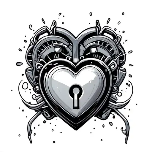 bicylindric motor and heart shaped lock tattoo design idea