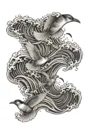 waves and birds flying away tattoo design idea