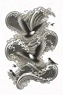 waves and birds flying away tattoo design idea