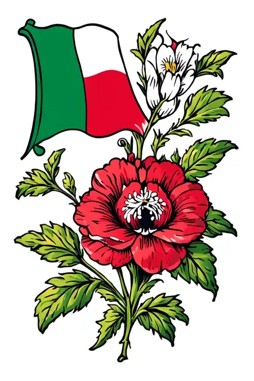 Italian flower with Italian flag tattoo design idea