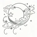Crescent moon and stars with clouds around moon tattoo design idea