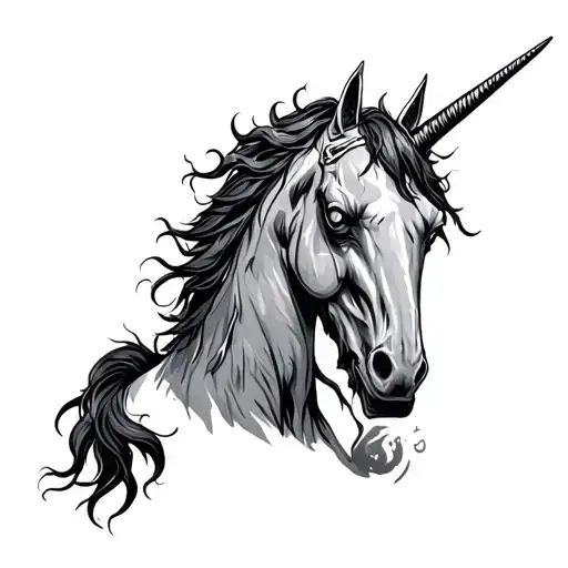 evil dead unicorn ready for war tattoo design idea