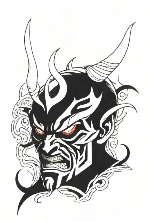male anime character  oni mask fighting off inner demons  tattoo design idea