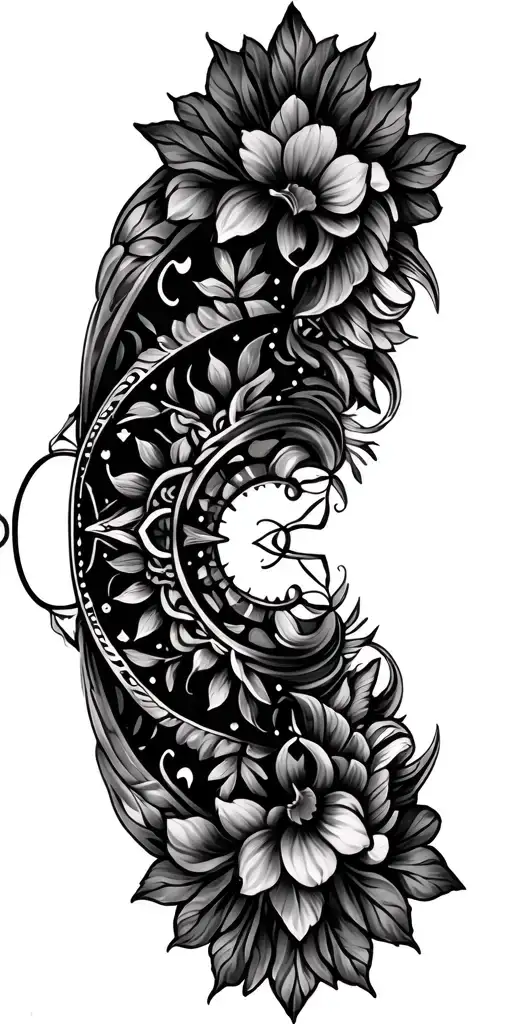 HONEYSUCKLE MANDALA WITH GEMINI ZODIAC tattoo design idea