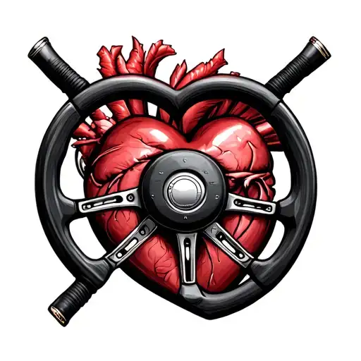steering wheel on heart tattoo design idea