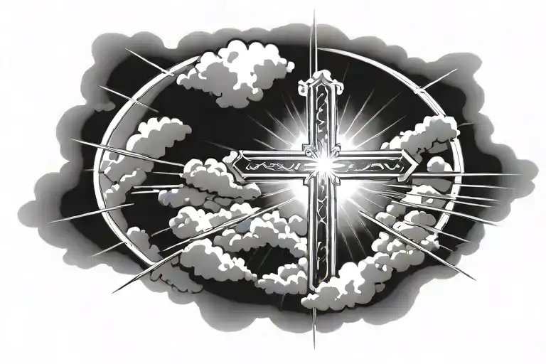 cross clouds sunbeams tattoo design idea