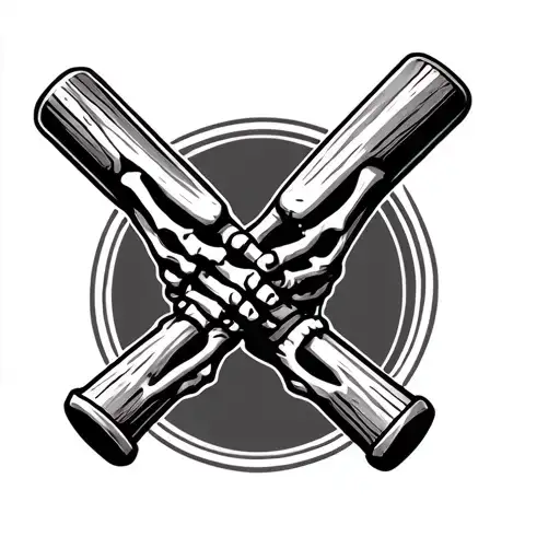 two skeleton hands holding crossed wooden baseball bats tattoo design idea