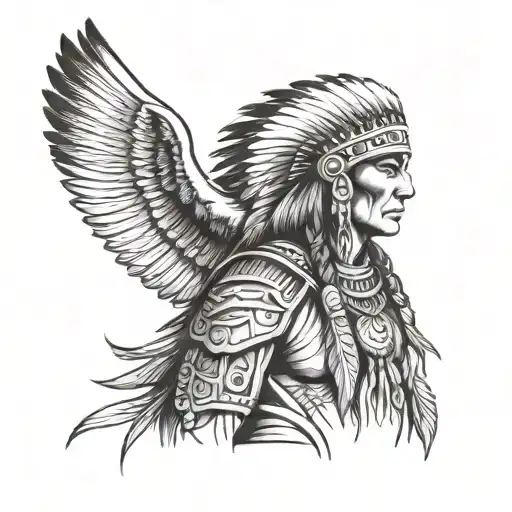 indian warrior with eagle tattoo design idea
