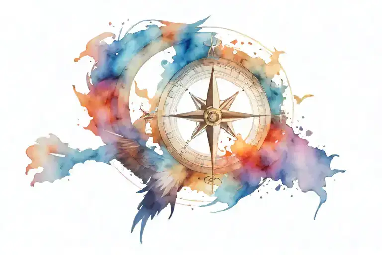 compass, map, eagle soaring tattoo design idea