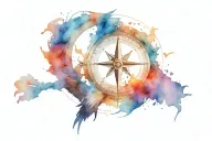 compass, map, eagle soaring tattoo design idea