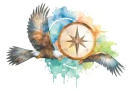 compass, map, eagle soaring tattoo design idea