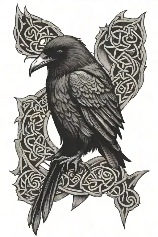 RAVEN AND CELTIC RUNES tattoo design idea