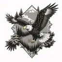 A majestic eagle soaring through a forest, symbolizing freedom and strength tattoo design idea