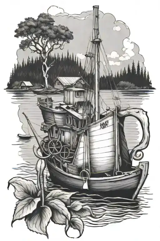 Newfoundland Canada, fishing boats, pitcher plant, fiddle mis9c tattoo design idea