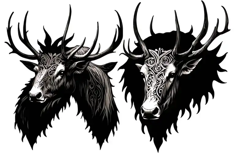 elk head black tattoo design idea