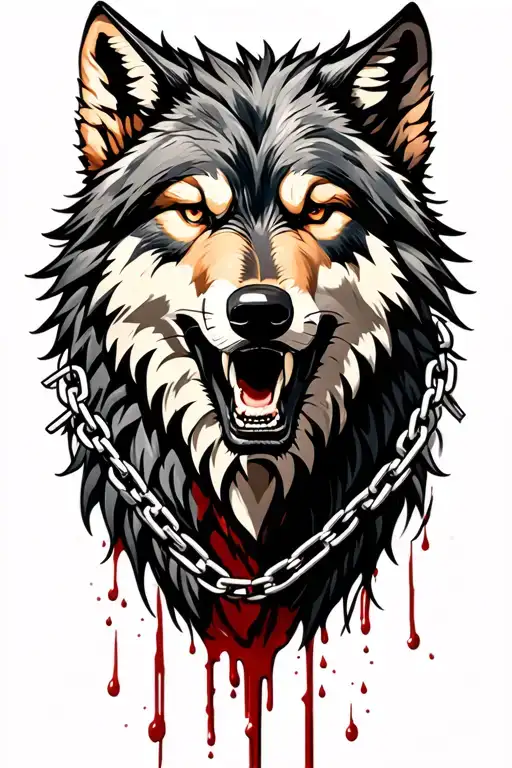 Fenrir wolf with chains and blood dripping tattoo design idea
