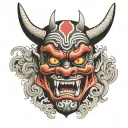 oni mask split in half tattoo design idea