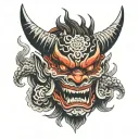 oni mask split in half tattoo design idea