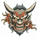 oni mask split in half tattoo design idea