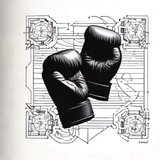 Incorporate weights and engineering tools into a detailed blackwork tattoo of a boxing match tattoo design idea
