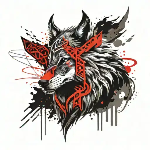 viking runes with a wolf head tattoo design idea