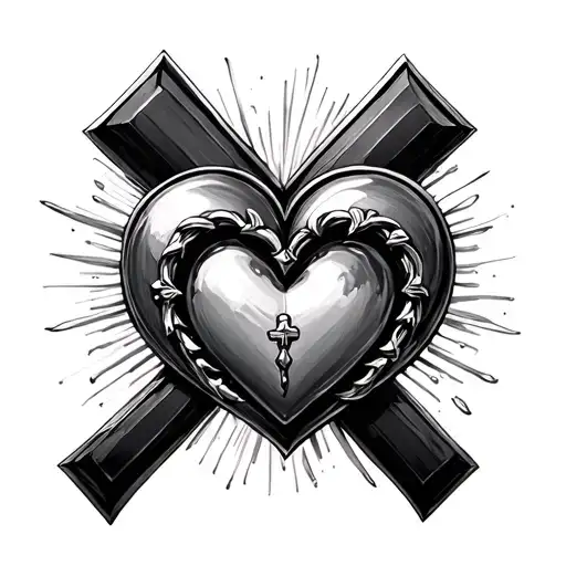 Jesus cross chrome heart logo intertwined tattoo design idea