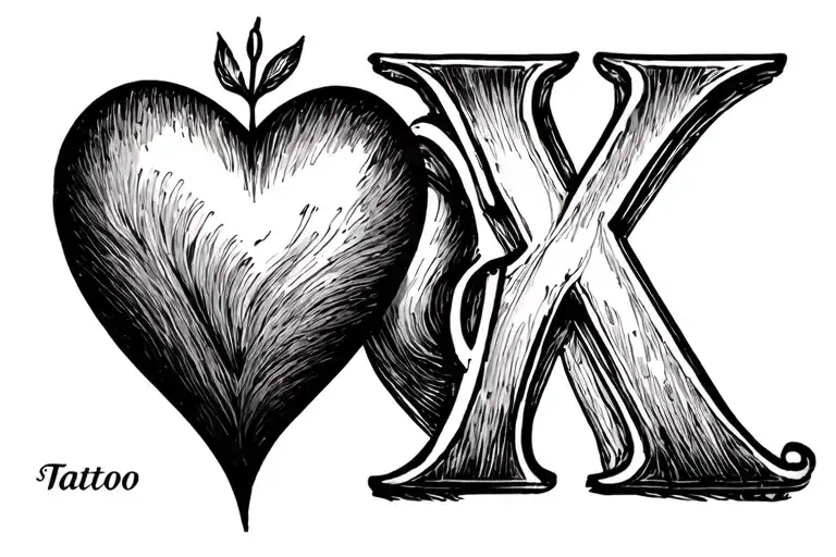 2 hearts with an N and a K tattoo design idea