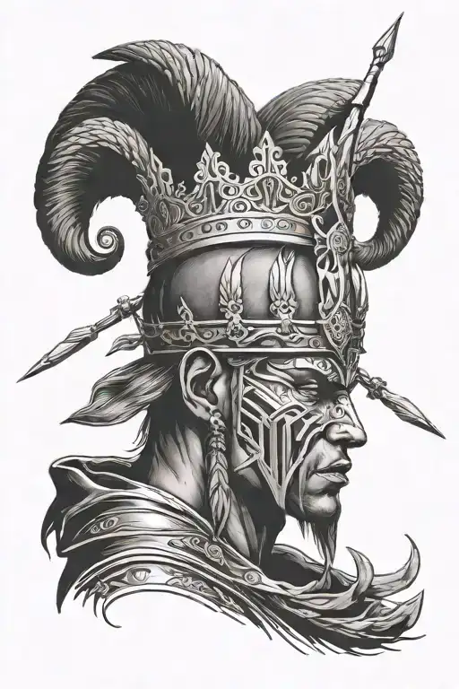 dark prince with weapon arrows in head tattoo design idea