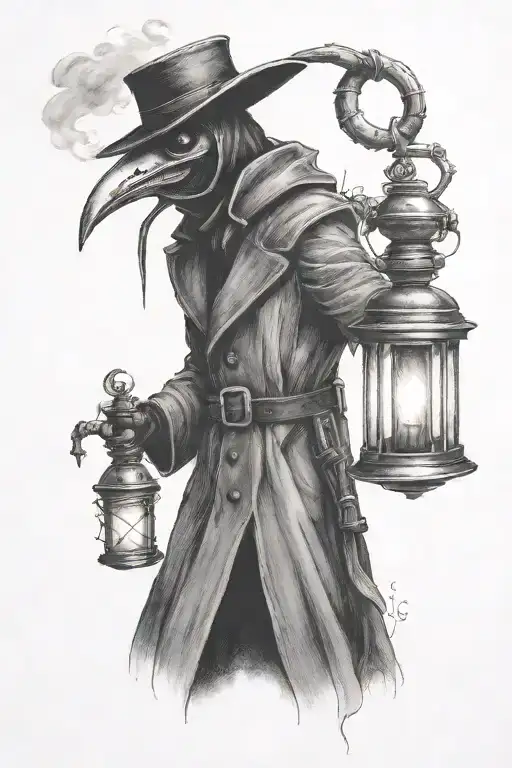 plague doctor holding a lantern tattoo design idea