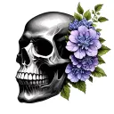 skull and lilac flowers hand tattoo design idea