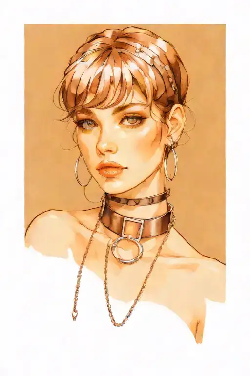 kinky Sissy Slave Pink Leather Collar With Chain Leash Short Dark Brown Hair Blue Eyes Flat Chest Tattoo tattoo design idea