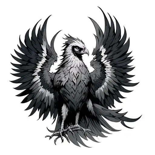 "Warrior " "Warrior " phoenix with open wings tattoo design idea