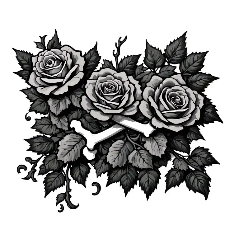ivy vines with roses and bones tattoo design idea