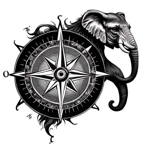 giraffe elephant lion compass tattoo design idea