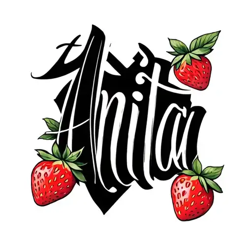 Anita lettering tattoo with red strawberries  tattoo design idea
