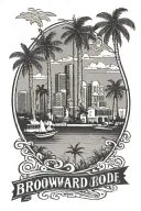  Fort Lauderdale skyline with palm trees and a smoky haze with the words "Broward County" in cursive below it tattoo design idea
