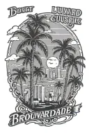  Fort Lauderdale skyline with palm trees and a smoky haze with the words "Broward County" in cursive below it tattoo design idea