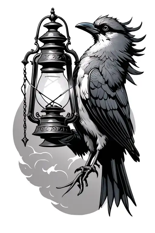 Magic bird holding a gothic lantern tattoo design idea