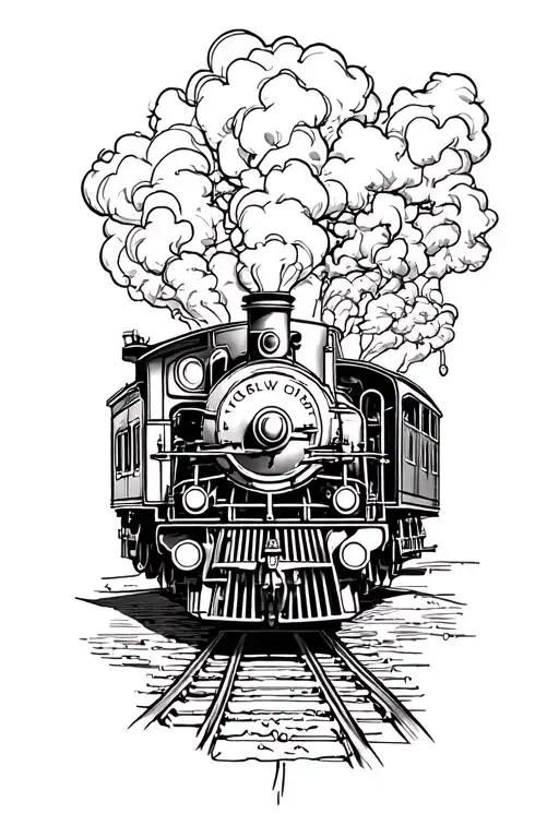 Steam train traveling tattoo design idea
