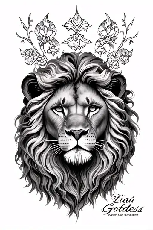 goddess and lion tattoo design idea