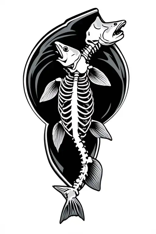 trout skeleton tattoo design idea