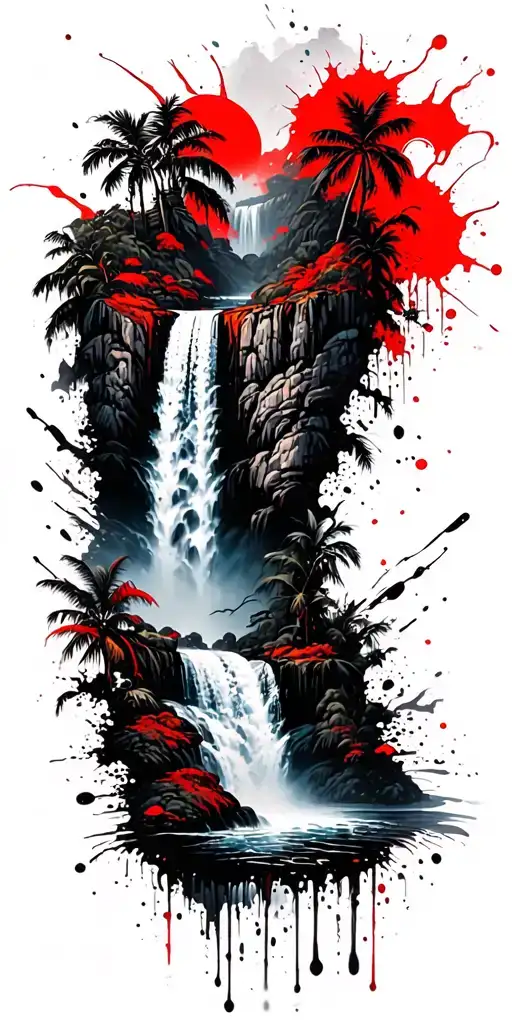 waterfall in the jungle  tattoo design idea
