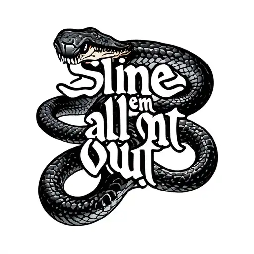 scary snake with words that say slime em all out in a slimey font  tattoo design idea