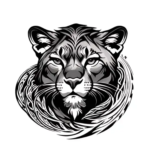 Mountain lion with pachamama spiral tattoo design idea