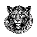 Mountain lion with pachamama spiral tattoo design idea