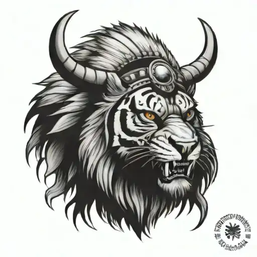 sabertooth tiger attacking indian headress tattoo design idea